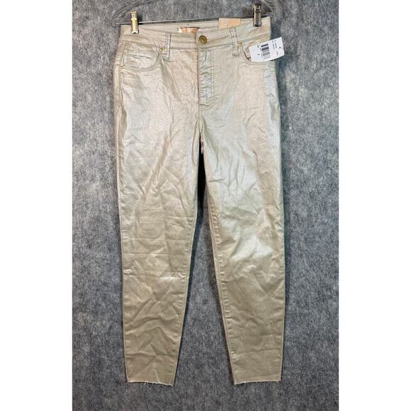 Kut From The Kloth NEW Shiny Gold Sz 2 High Rise Charlize Fab Ab Cigarette Leg - Picture 2 of 10